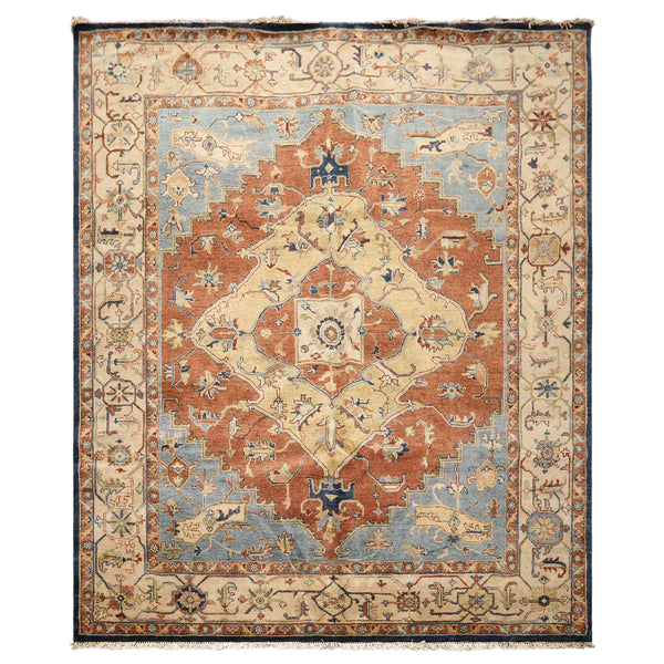8x10 Rust, Gold, Beige Color Hand Knotted Heriz Wool Traditional Oriental Rug
