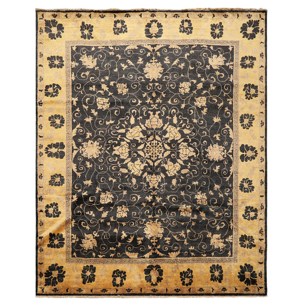 8x10 Charcoal, Gold, Tan Color Hand Knotted Oushak Wool Traditional Oriental Rug