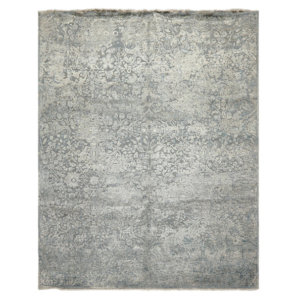 8x10 Aqua, Silver, Gray Color Hand Knotted Sherpa Wool & Bamboo Silk Modern & Contemporary Oriental Rug