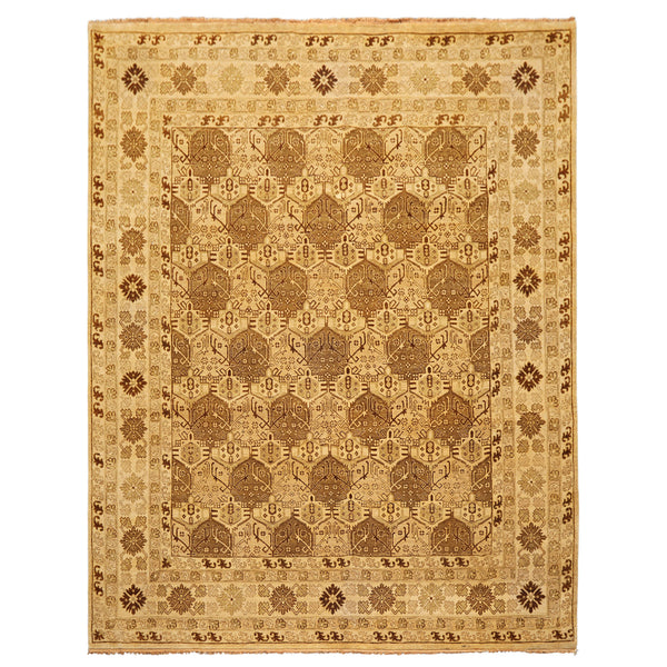 8x10 Gold, Tan, Beige Color Hand Knotted Agra Wool Transitional Oriental Rug