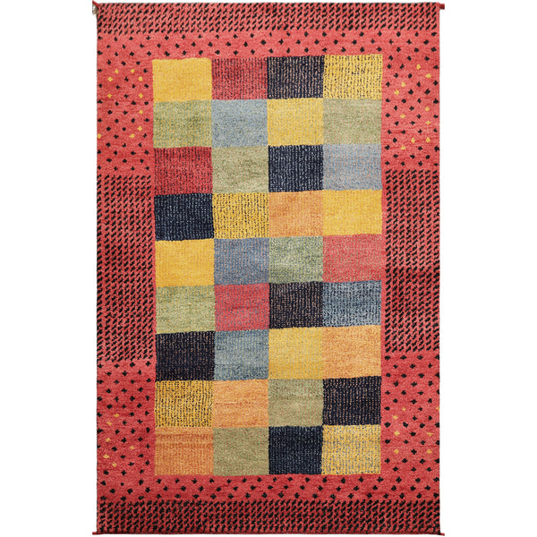 5x8 Rose, Gold, Navy Color Hand Knotted Gabbeh Wool Modern & Contemporary Oriental Rug