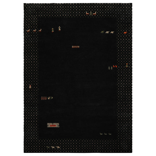 8x11 Black, Ivory, Sage Color Hand Knotted Gabbeh Wool Modern & Contemporary Oriental Rug