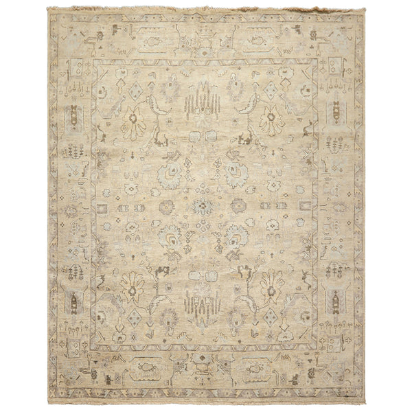8x10 Beige, Gray, Taupe Color Hand Knotted Oushak Wool Transitional Oriental Rug