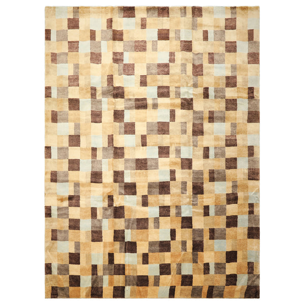 9x12 Light Gold, Brown, Seafoam Color Hand Knotted Tibetan Wool Modern & Contemporary Oriental Rug