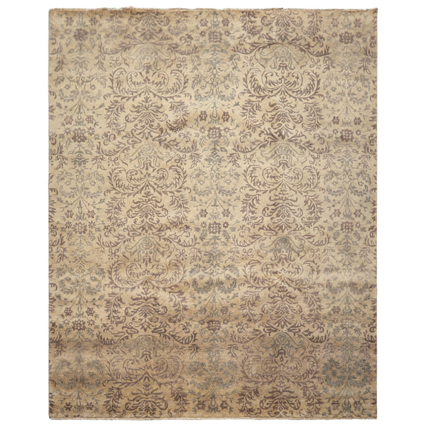 8x10 Beige, Taupe, Slate Color Hand Knotted Oushak Wool Transitional Oriental Rug