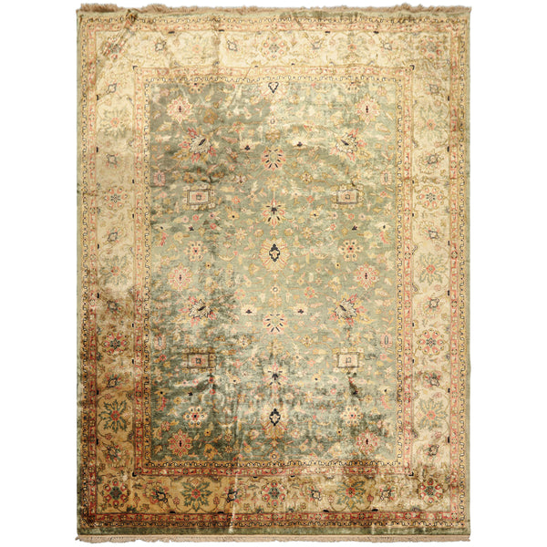 9x12 Sage, Beige, Rose Color Hand Knotted Oushak 100% Bamboo Silk Traditional Oriental Rug