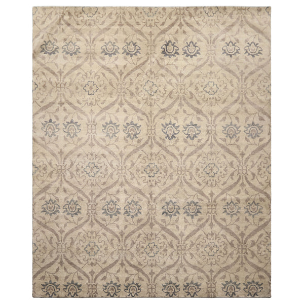 8x10 Beige, Gray, Taupe Color Hand Knotted Tibetan Wool Transitional Oriental Rug