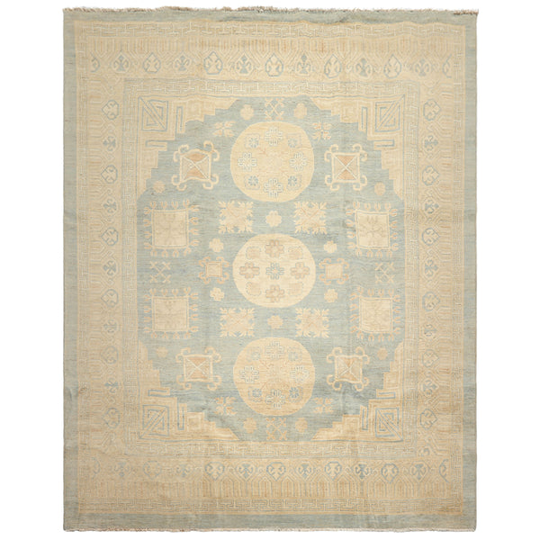 8x10 Seafoam, Beige, Ivory Color Hand Knotted Khotan Wool Transitional Oriental Rug