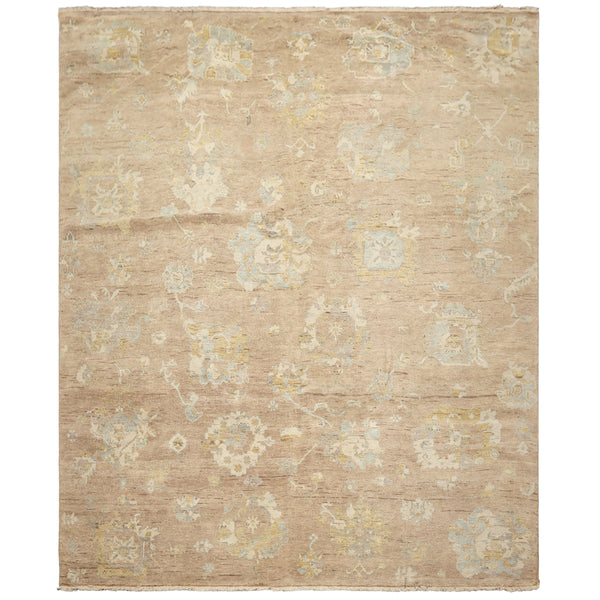 8x10 Faded Blush, Aqua, Gold Color Hand Knotted Oushak Wool Transitional Oriental Rug