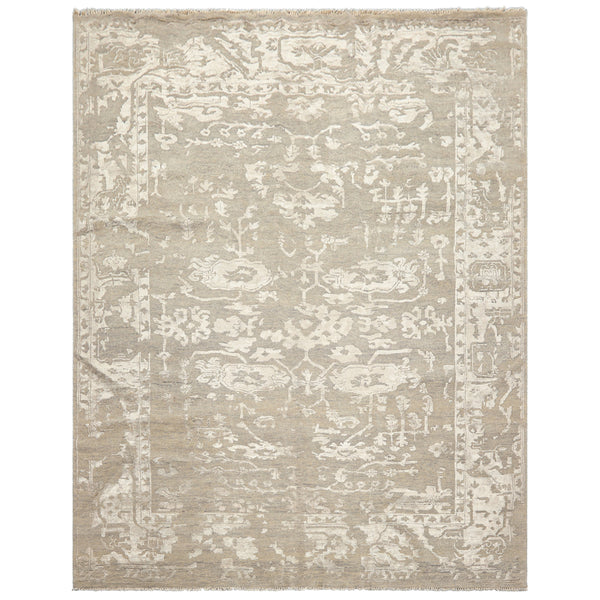 8x10 Tone on Tone Gray, , Color Hand Knotted Oushak Wool & Bamboo Silk Traditional Oriental Rug