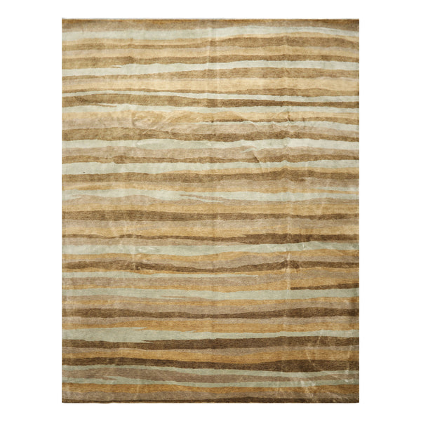 9x12 Tan, Aqua, Taupe Color Hand Knotted Tibetan Wool Modern & Contemporary Oriental Rug
