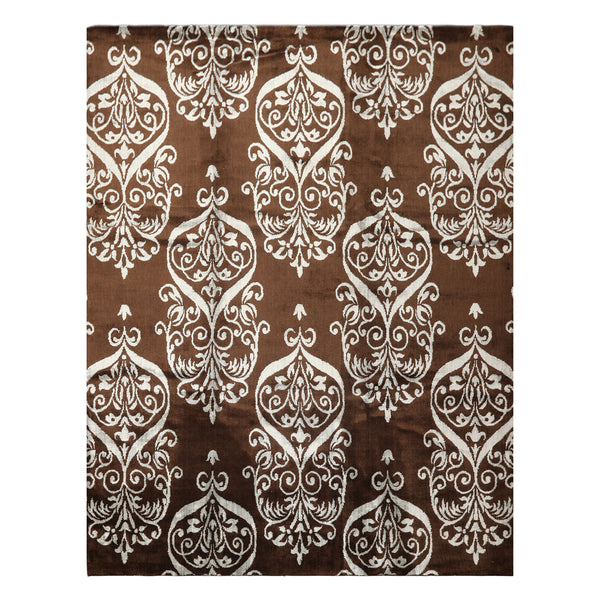 8x10 Brown, Aqua, Color Hand Loomed Tibetan Wool & Bamboo Silk Transitional Oriental Rug
