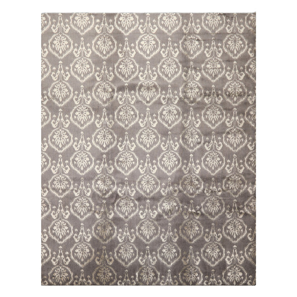 8x10 Graphite, Silver, Gray Color Hand Loomed Tibetan Wool & Bamboo Silk Transitional Oriental Rug