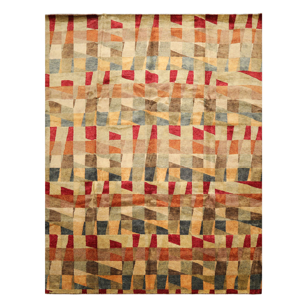 9x12 Beige, Aqua, Teal Color Hand Knotted Tibetan Wool Modern & Contemporary Oriental Rug