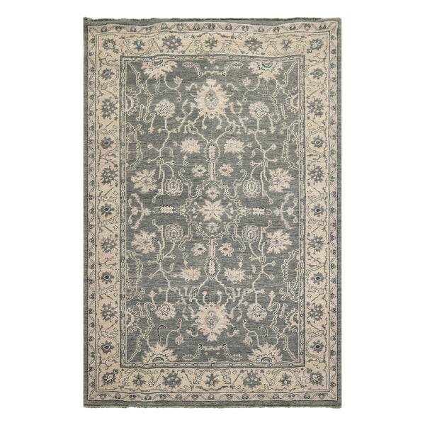 6x9 Gray, Ivory, Color Hand Knotted Oushak Wool Traditional Oriental Rug
