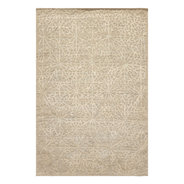 5x8 Tone on Tone Beige, , Color Hand Loomed Tibetan Wool & Bamboo Silk Transitional Oriental Rug