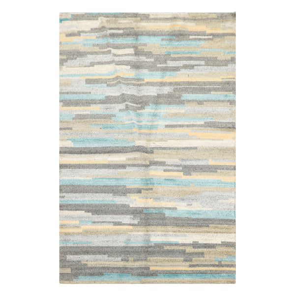 4x6 Aqua, Gray, Silver Color Hand Knotted Tibetan Wool & Bamboo Silk Modern & Contemporary Oriental Rug