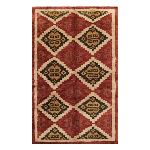 5x8 Burnt Orange, Beige, Charcoal Color Hand Knotted  Wool Modern & Contemporary Oriental Rug