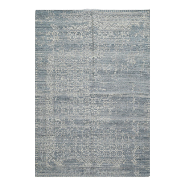 5x8 Blue, Gray, Color Hand Woven  Wool Transitional Oriental Rug