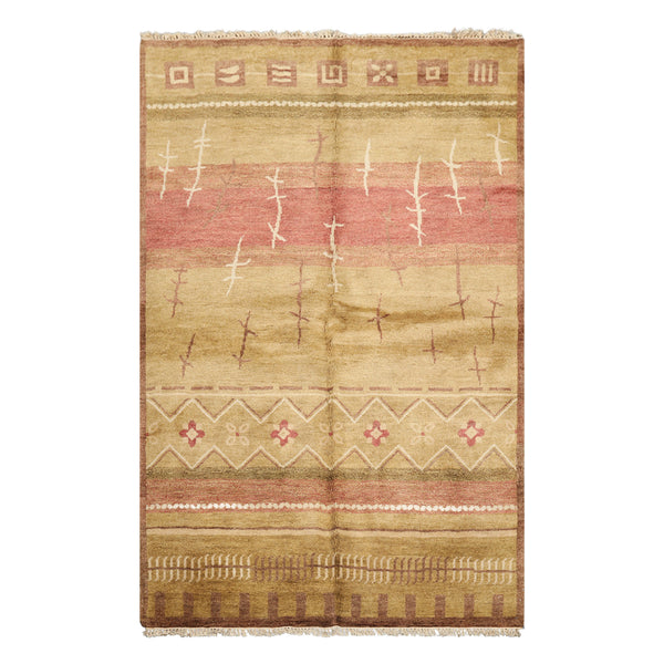 5x8 Moss, Rose, Brown Color Hand Knotted Tibetan New Zealand Wool Modern & Contemporary Oriental Rug