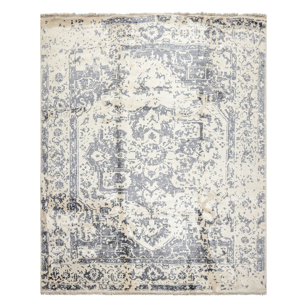 8x10 Ivory, Slate, Color Hand Knotted Oushak 100% Bamboo Silk Modern & Contemporary Oriental Rug