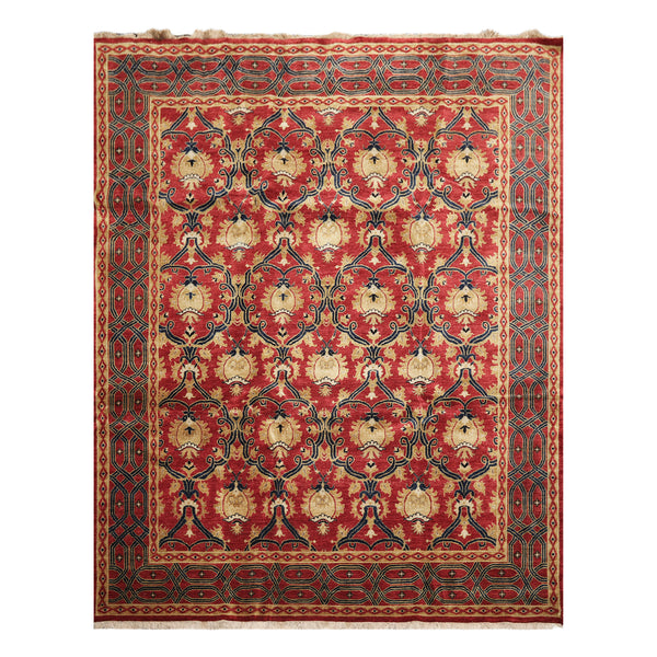 8x10 Red, Gold, Navy Color Hand Knotted Oushak Wool Traditional Oriental Rug