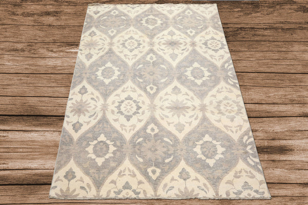 6x9 Ivory, Gray, Taupe Color Hand Knotted Oushak Wool Transitional Oriental Rug