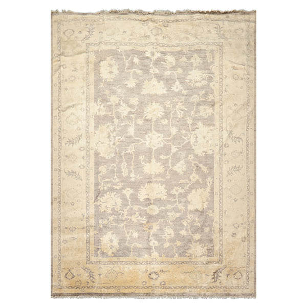 9x12 Taupe, Ivory, Gray Color Hand Knotted Oushak New Zealand Wool Transitional Oriental Rug