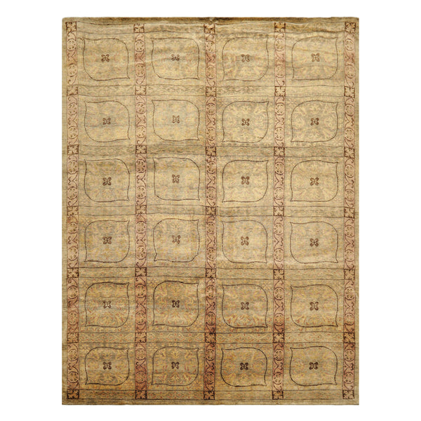 8x10 Moss, Gold, Blush Color Hand Knotted Tibetan Wool Transitional Oriental Rug