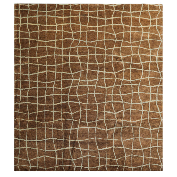 8x10 Brown, Aqua, Color Hand Knotted Tibetan Wool Modern & Contemporary Oriental Rug