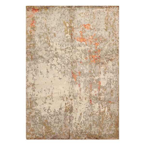 6x9 Beige, Brown, Gray Color Hand Knotted Tibetan Wool & Bamboo Silk Modern & Contemporary Oriental Rug