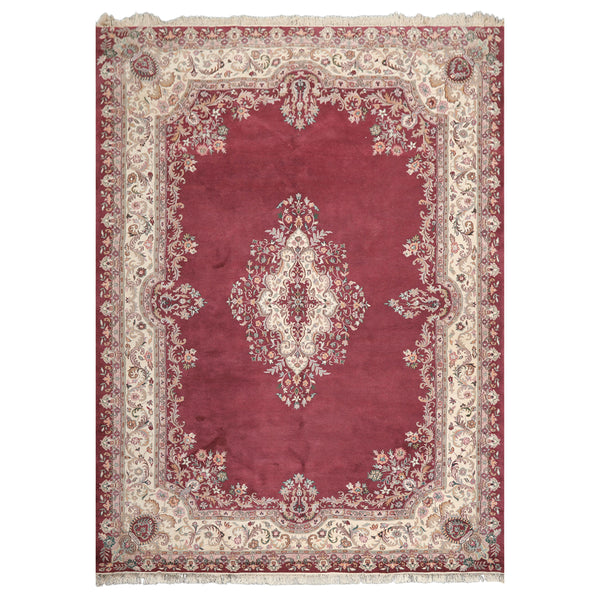 9x12 Plum, Ivory, Rose Color Hand Knotted Indo Kerman Wool Traditional Oriental Rug
