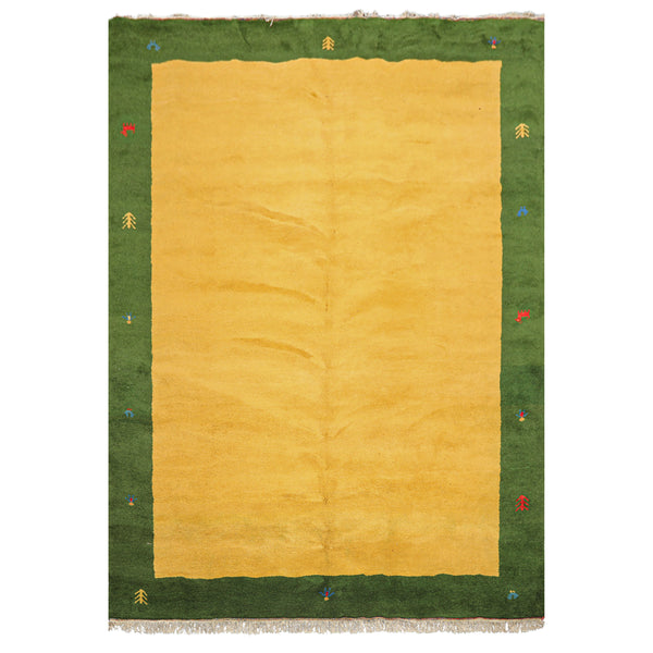 8x11 Gold, Green, Red Color Hand Knotted Gabbeh Wool Modern & Contemporary Oriental Rug