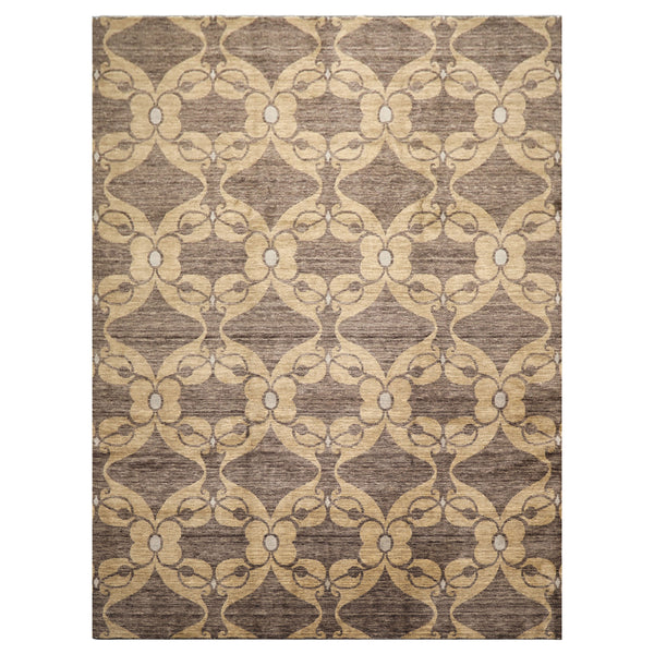 9x12 Tan, Brown, Gray Color Hand Loomed Tibetan Wool Transitional Oriental Rug