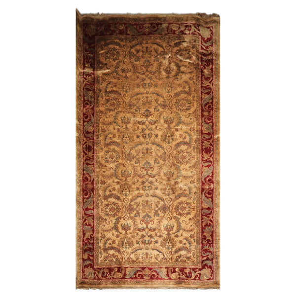 9x18 Beige, Tan, Burgundy Color Hand Knotted Agra Wool Traditional Oriental Rug
