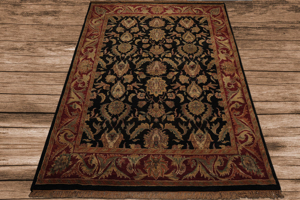 9x12 Charcoal, Rose, Sage Color Hand Knotted Agra wool Traditional Oriental Rug