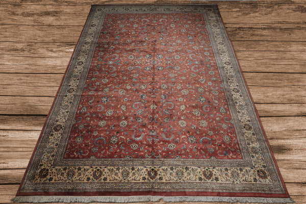 12x18 Rose, Ivory, Blue Color Hand Knotted Kashan wool Traditional Oriental Rug