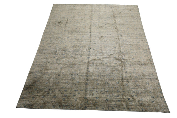 8x10 Silver, Gray, Aqua Color Hand Loomed  Wool & Bamboo Silk Transitional Oriental Rug