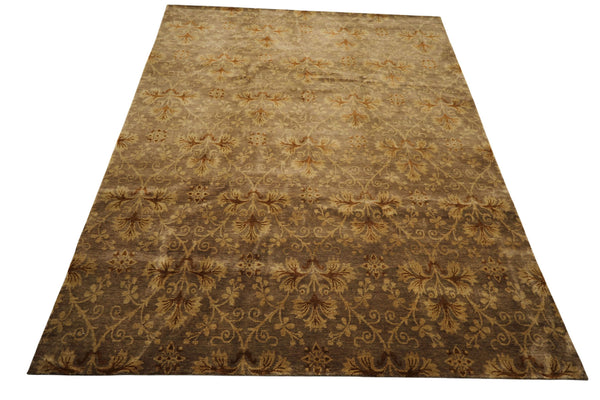 9x12 Taupe, Brown, Gold Color Hand Knotted Tibetan Wool Transitional Oriental Rug