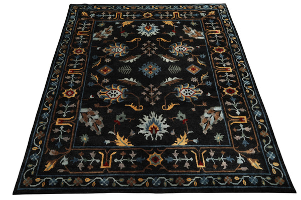 8x10 Charcoal, Blue, Aqua Color Hand Knotted Tibetan Wool Traditional Oriental Rug