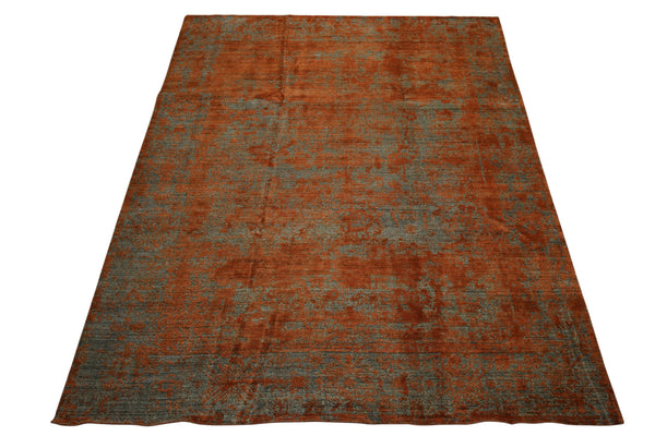 8x10 Teal, Orange, Color Hand Knotted Sherpa Wool Modern & Contemporary Oriental Rug