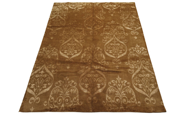 8x10 Tone on Tone Caramel, , Color Hand Loomed Tibetan Wool & Bamboo Silk Transitional Oriental Rug