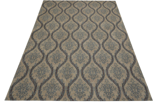 10x14 Silver, Gray, Blue Color Hand Knotted Tibetan Wool Transitional Oriental Rug