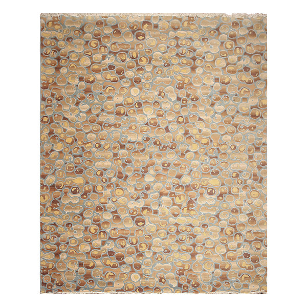 9x12 Aqua, Tan, Brown Color Hand Knotted Full Pile Oriental Wool & Bamboo Silk Contemporary Oriental Rug