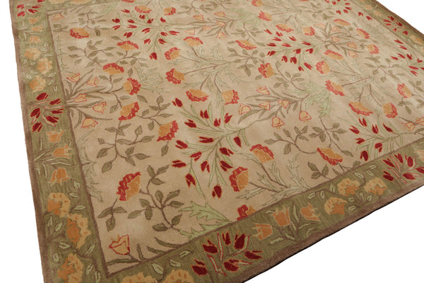 9x12 Beige, Sage, Mint Color Hand Tufted Floral 100% Wool Transitional Oriental Rug