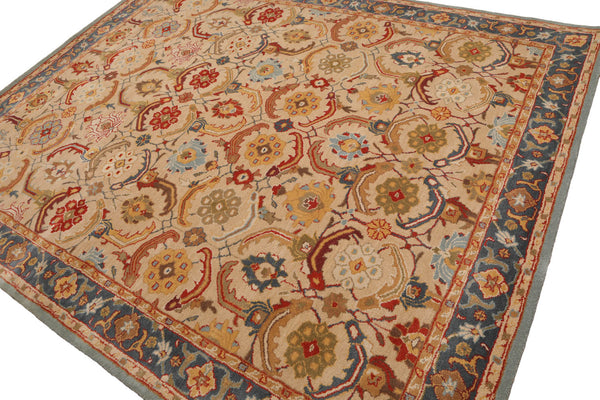 9x12 Beige, Blue, Rust Color Hand Tufted All-Over 100% Wool Traditional Oriental Rug