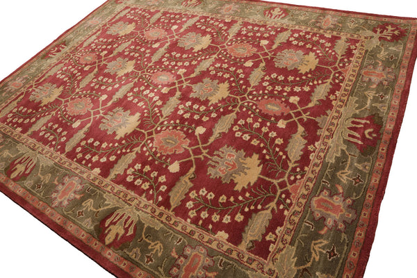 9x12 Rusty Red, Olive, Green Color Hand Tufted All-Over 100% Wool Traditional Oriental Rug