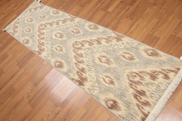 Runner Ivory, Grey, Brown Color Hand Knotted Oriental area Rug Wool Contemporary Oriental Rug