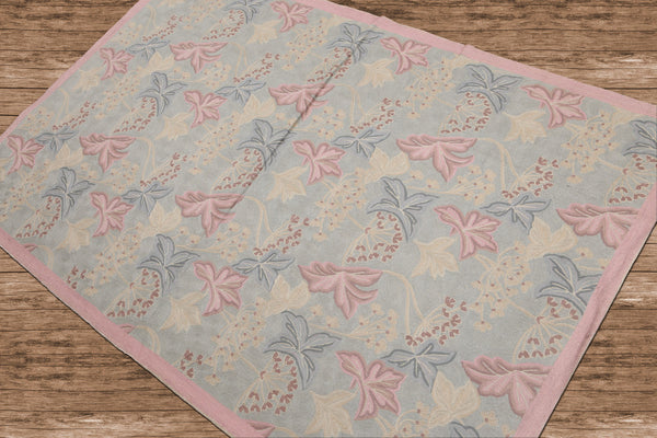 4x6 Blue, Baby Pink, Lavender Color Hand Woven French Chainstitch
 Wool Traditional Oriental Rug