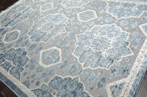 8x10 Gray, Blue, Beige Color Machine Made Persian Polypropylene Modern & Contemporary Oriental Rug